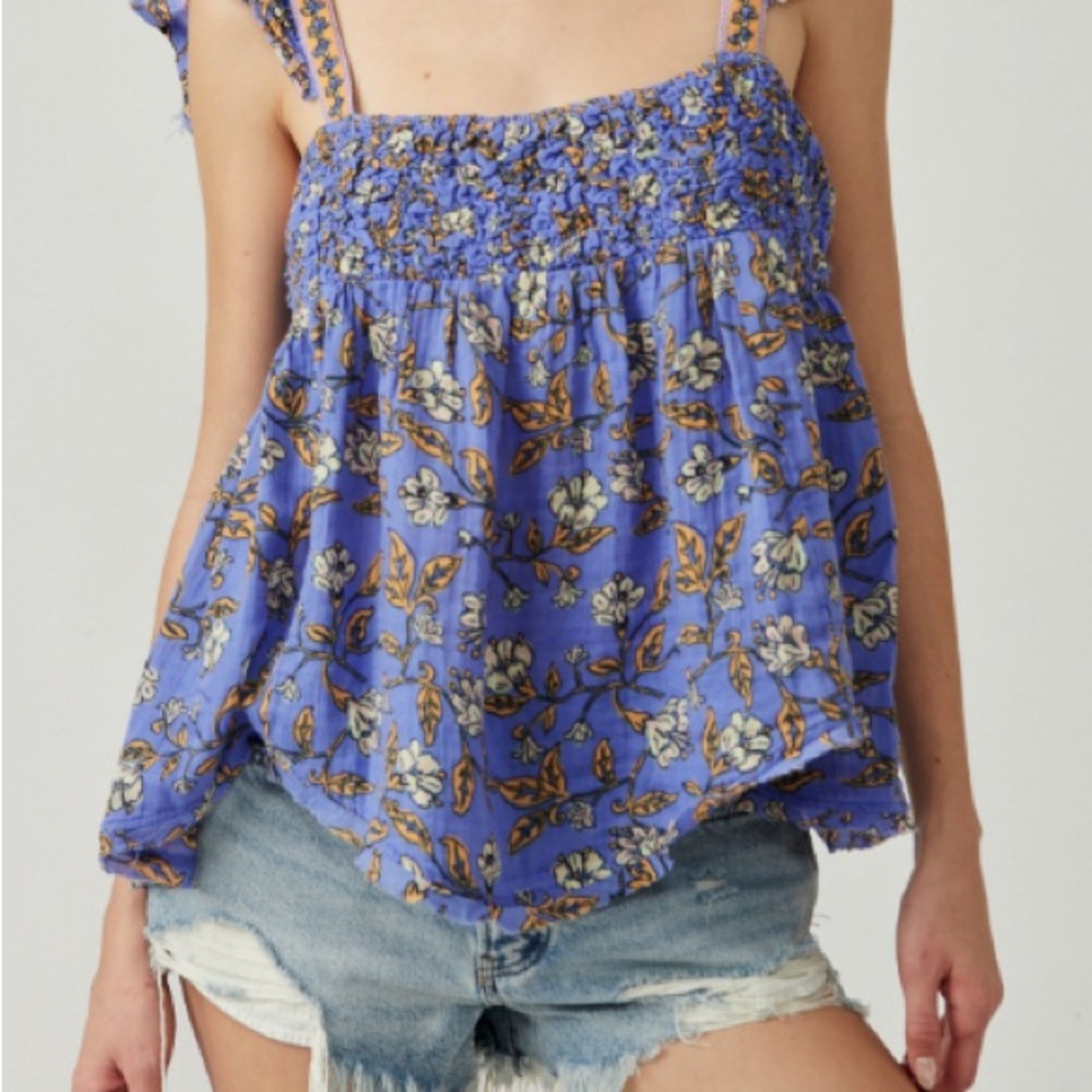 Free People Women's Nala Printed Babydoll Cobalt Combo